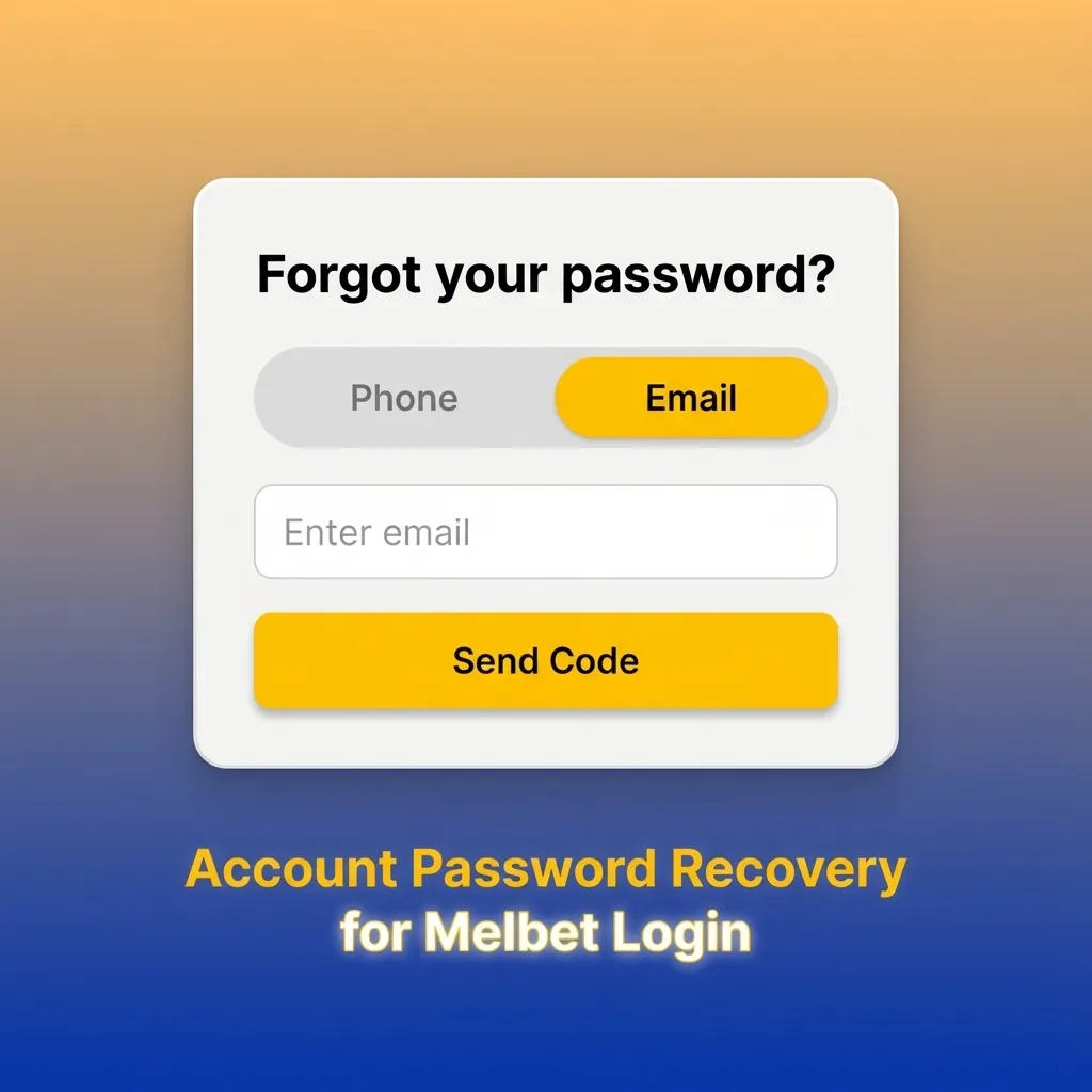 Melbet login password recovery page showing "Forgot your password?" link and options for email, phone, or account ID reset