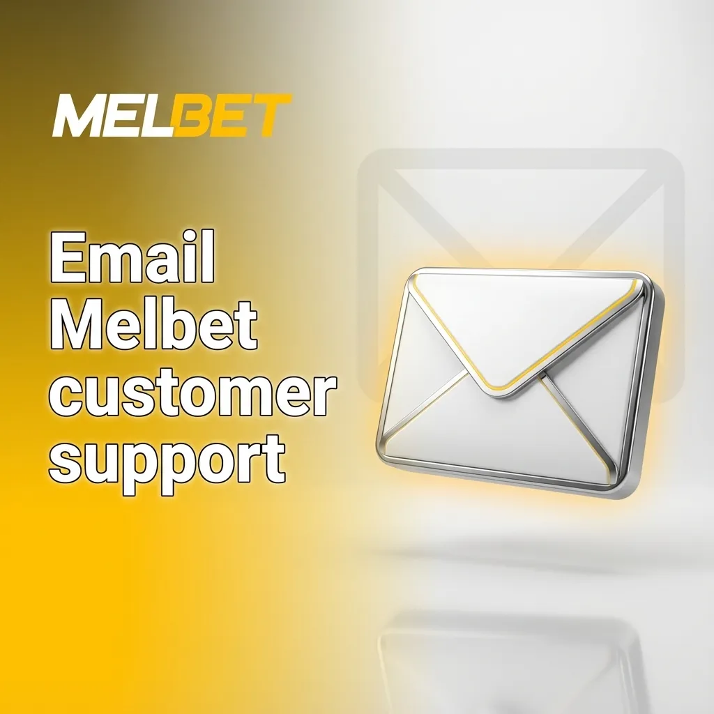 Illustration of a user emailing Melbet customer support with account ID and issue details highlighted on a laptop screen