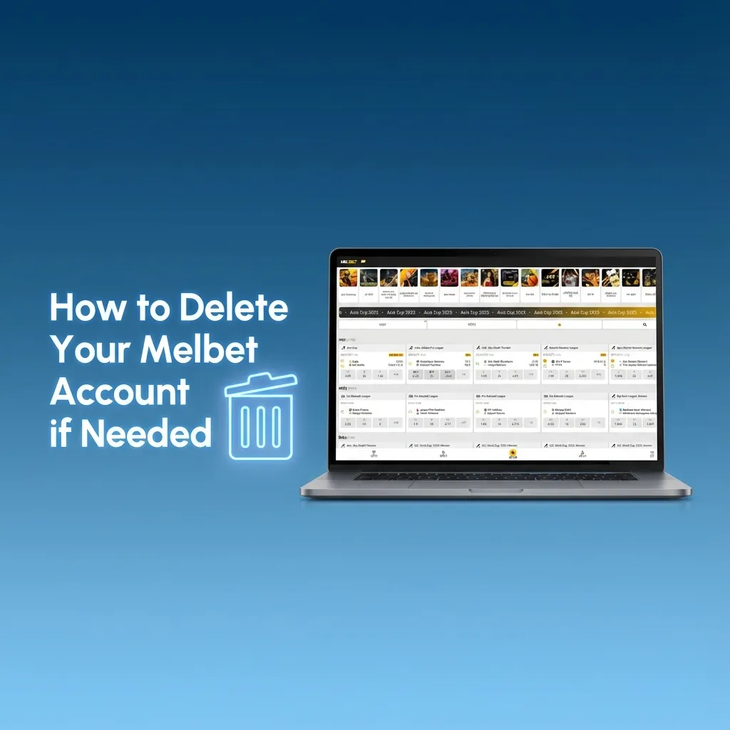 Illustration of a user closing a Melbet betting account online, contacting support to delete or temporarily suspend the account