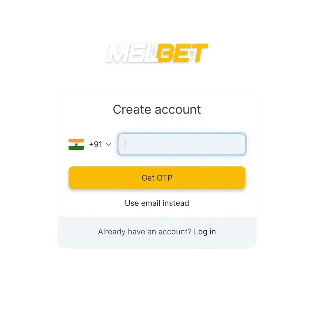 Illustration of Indian user registering and logging in securely on Melbet for betting, with verification and welcome bonus highlights.