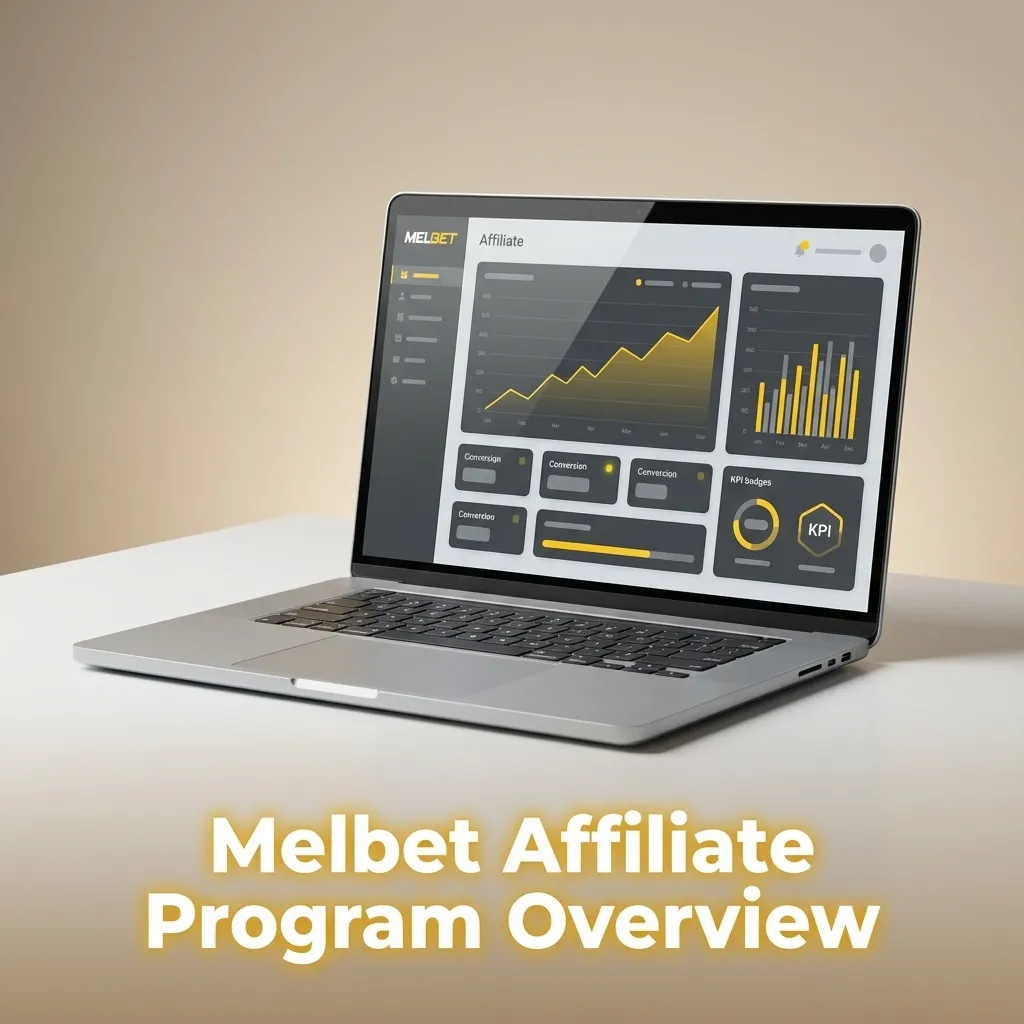 Infographic explaining the Melbet affiliate program with revenue share, CPA payouts, tracking tools, reports, and manager support