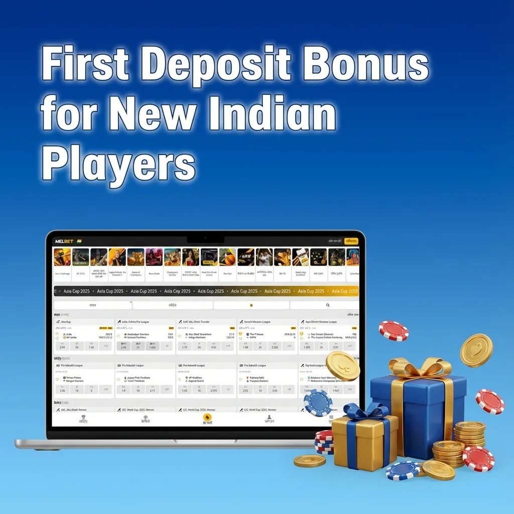 Promotional banner for Melbet first deposit bonus for new Indian players up to ₹2,12,000 and 250 free spins
