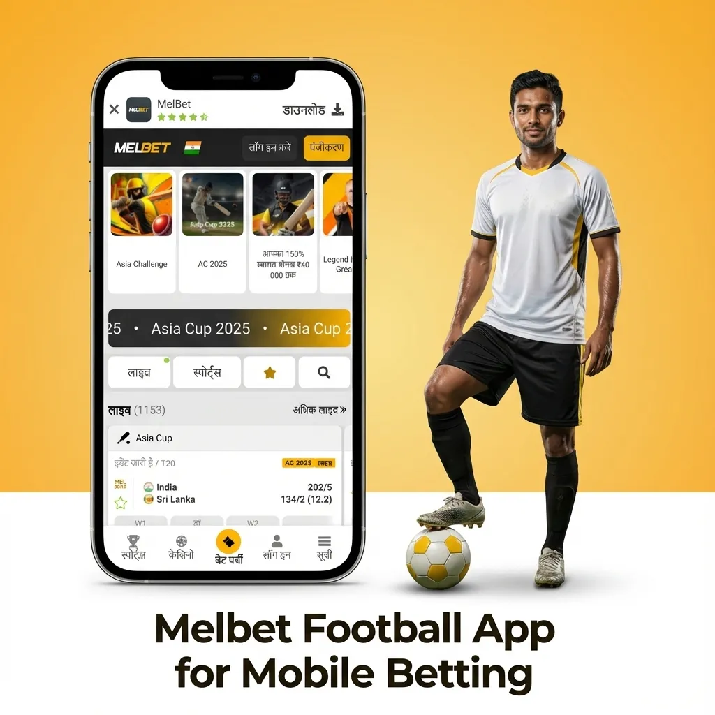 Person using the Melbet football betting app on a smartphone, showing match odds and live scores on screen