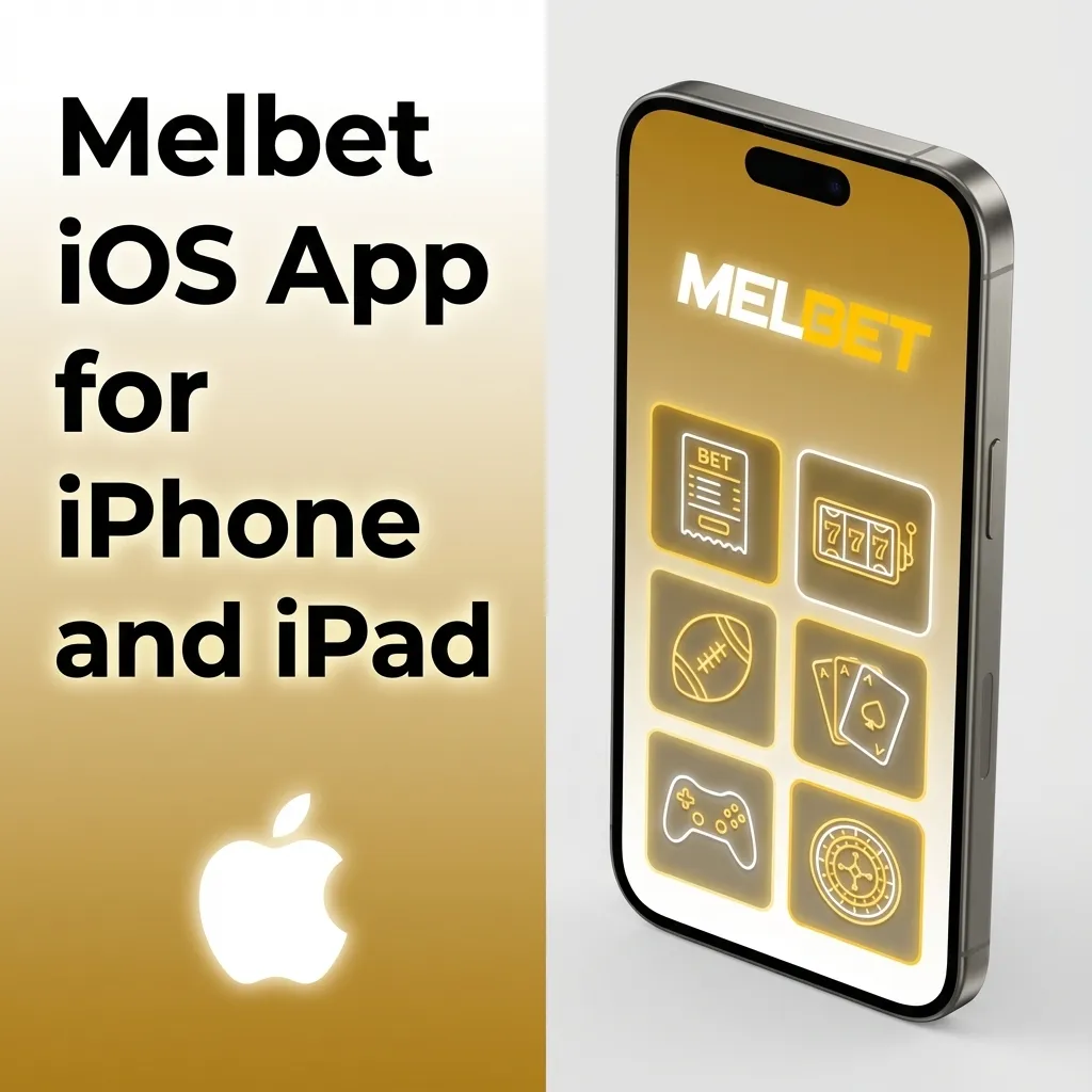 Melbet iOS app screen on iPhone and iPad showing sports betting, casino, payments, live chat, and account settings