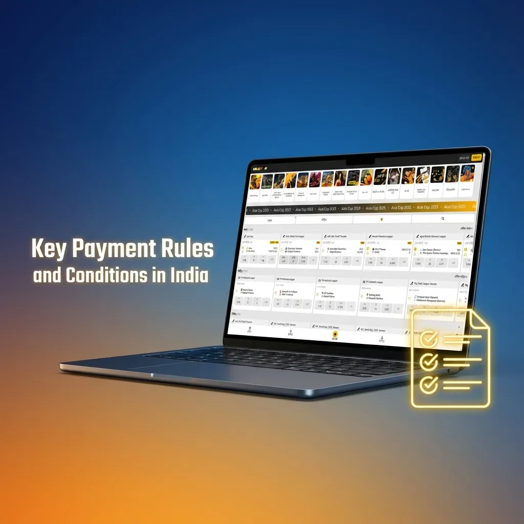 Infographic on Melbet India payment rules: KYC verification, own payment methods, same deposit/withdrawal channels, INR currency, bonuses