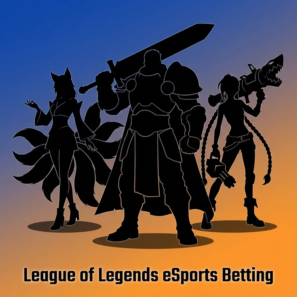 League of Legends esports arena with teams on stage and overlayed betting odds and markets on a digital interface