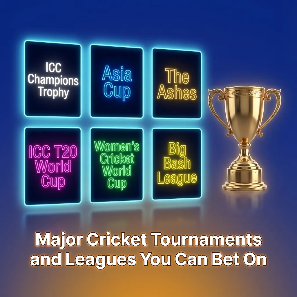 Collage of cricket players and stadiums highlighting major tournaments and T20 leagues popular for online betting