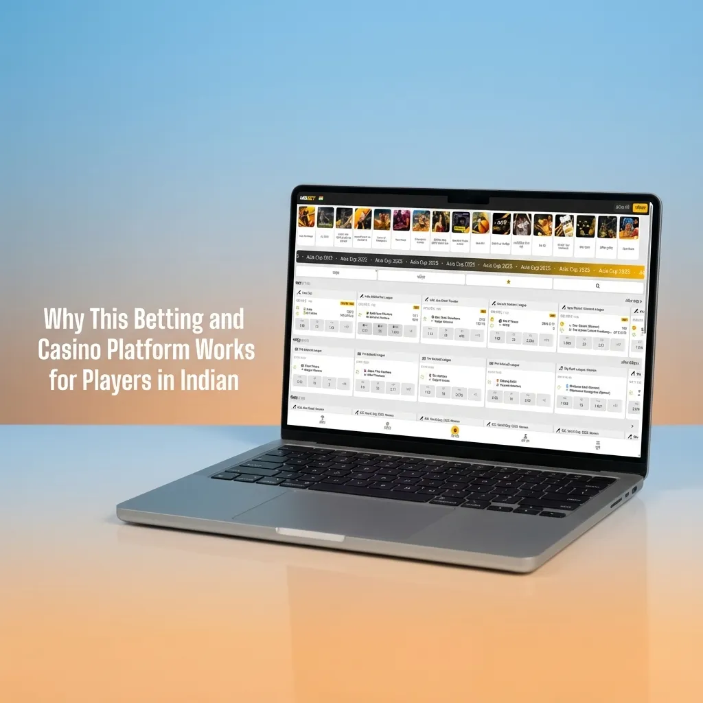 Indian online betting and casino platform interface showing sports odds, secure payment icons, apps, and responsible gaming tools