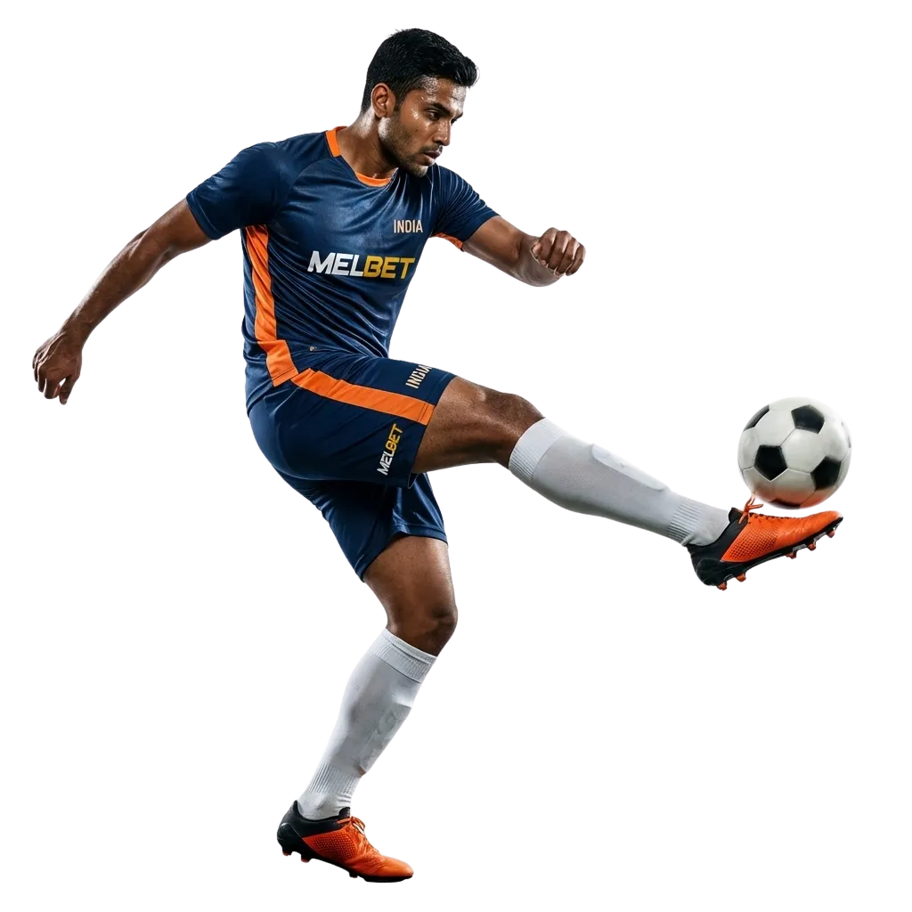 Indian user browsing Melbet football betting site with odds, match list, and welcome bonus offer displayed on screen