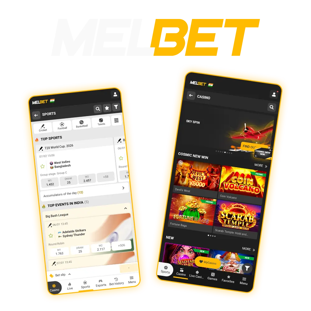 Install the app and play MelBet casino games.