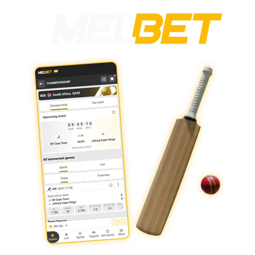 Bet on any cricket event at MelBet.