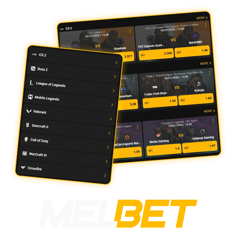 Bet on your favorite team in the esports section at MelBet Casino.