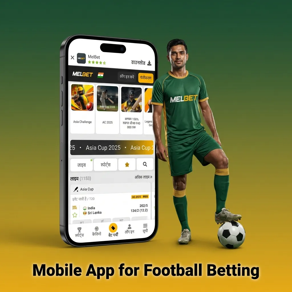 Melbet mobile app interface showing football betting options, live odds, and bet placement screen