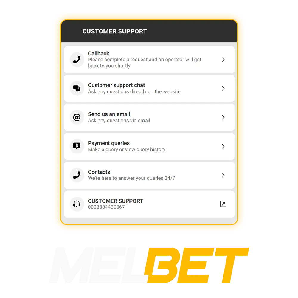 Find out how to get help for MelBet casino players.