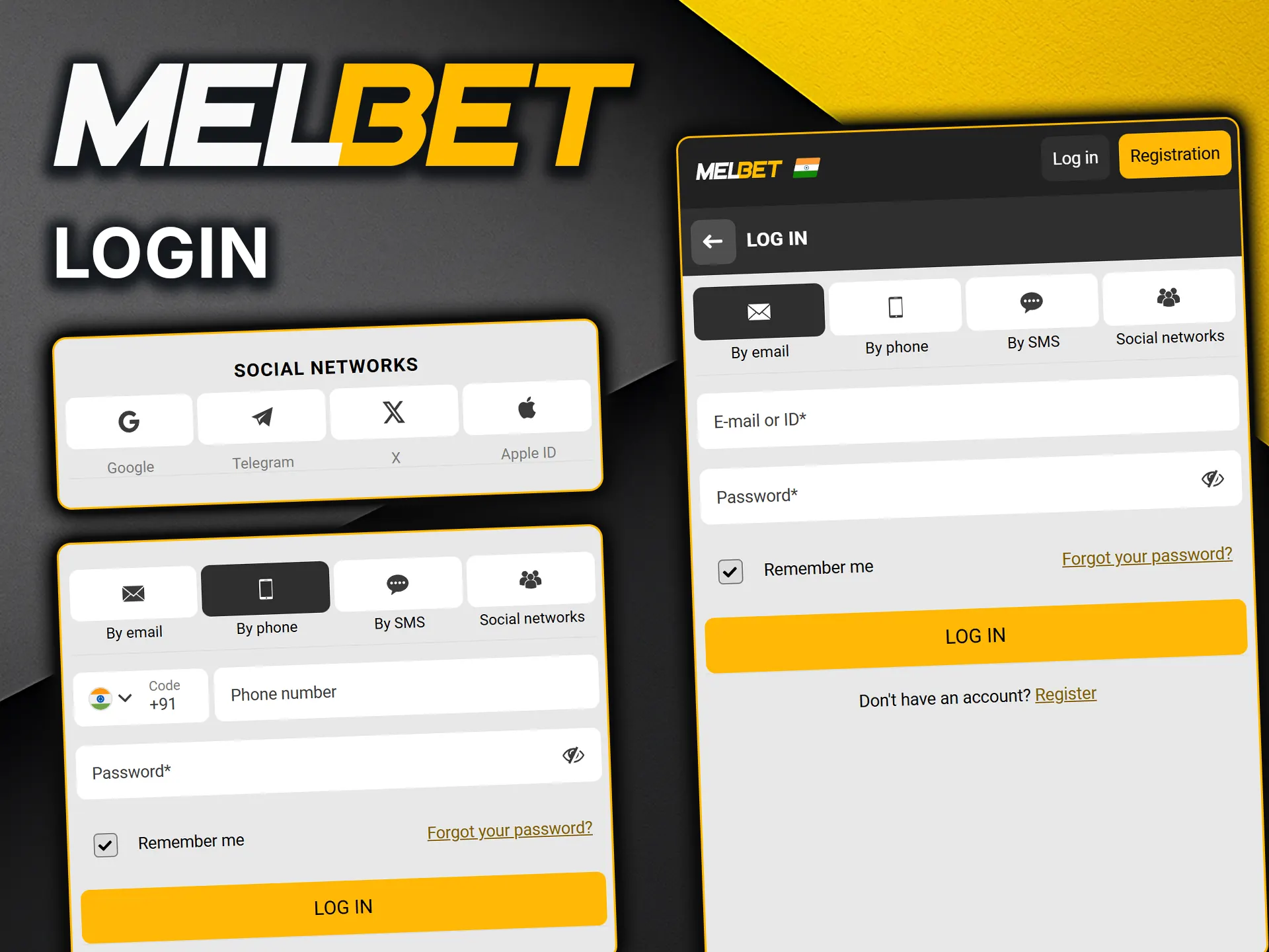 Use any method to securely log in to the MelBet app.