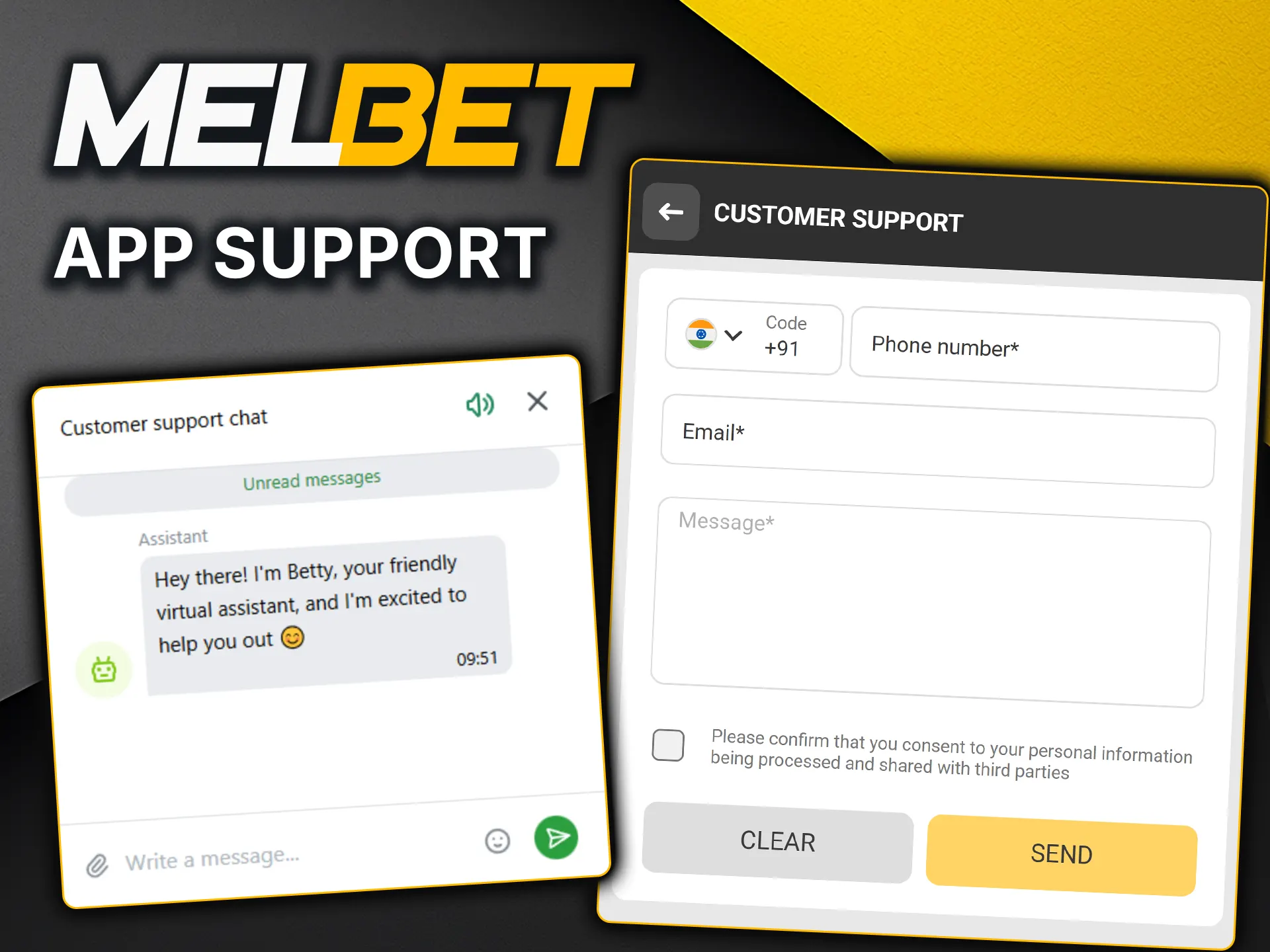 Contact customer support directly via chat in the MelBet app.
