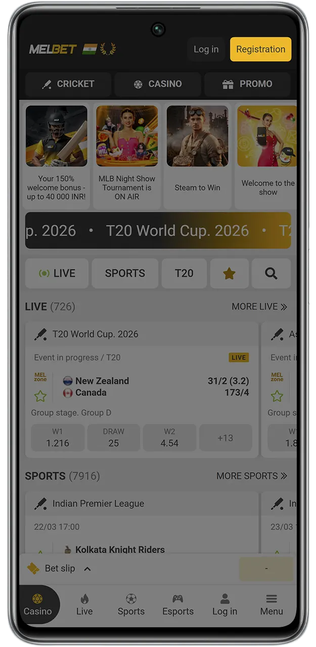 Create a MelBet account for your first bet.