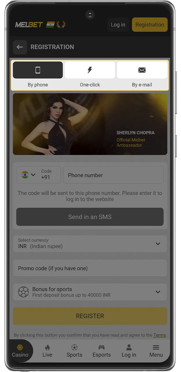 Select a convenient method for registering with MelBet.