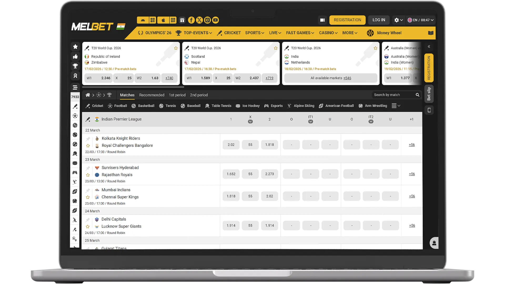 Analyze odds and place bets via the MelBet betting platform.