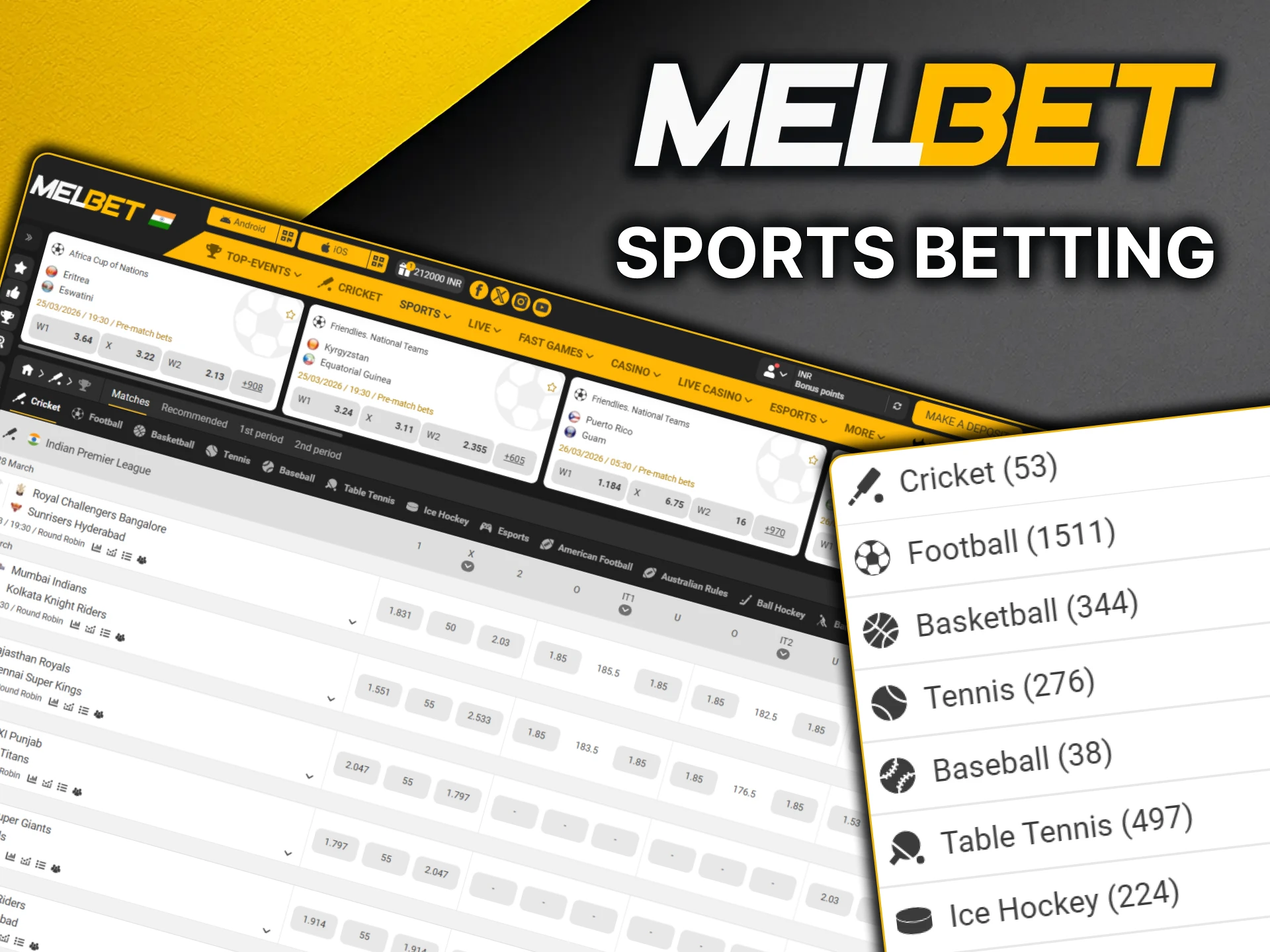 Explore the sports betting section at MelBet.
