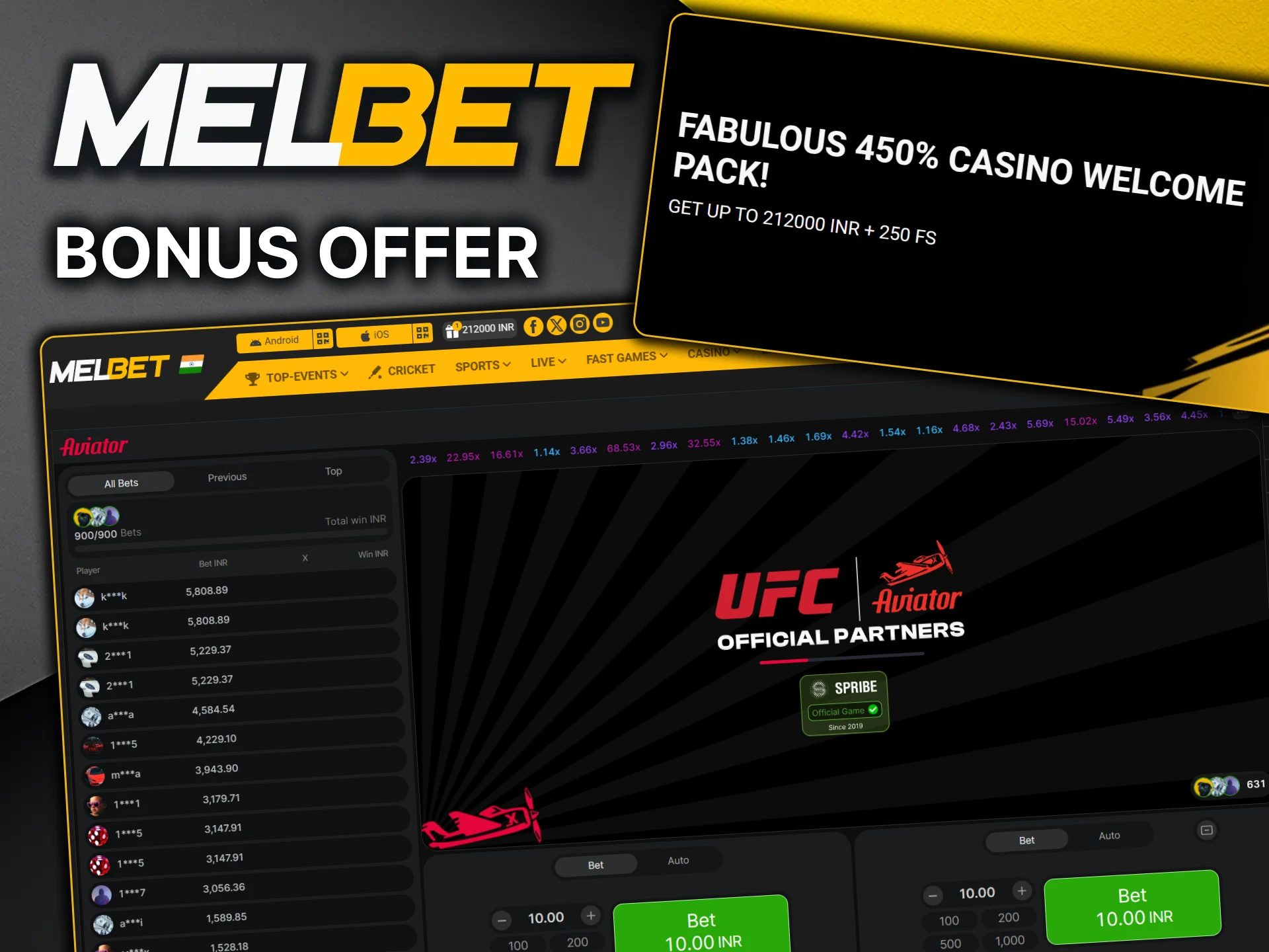 MelBet offers a great welcome bonus for Aviator players.