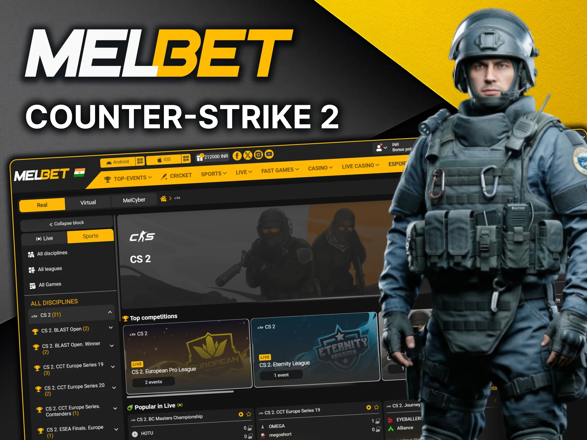 Place bets on Counter-Strike 2 at MelBet.