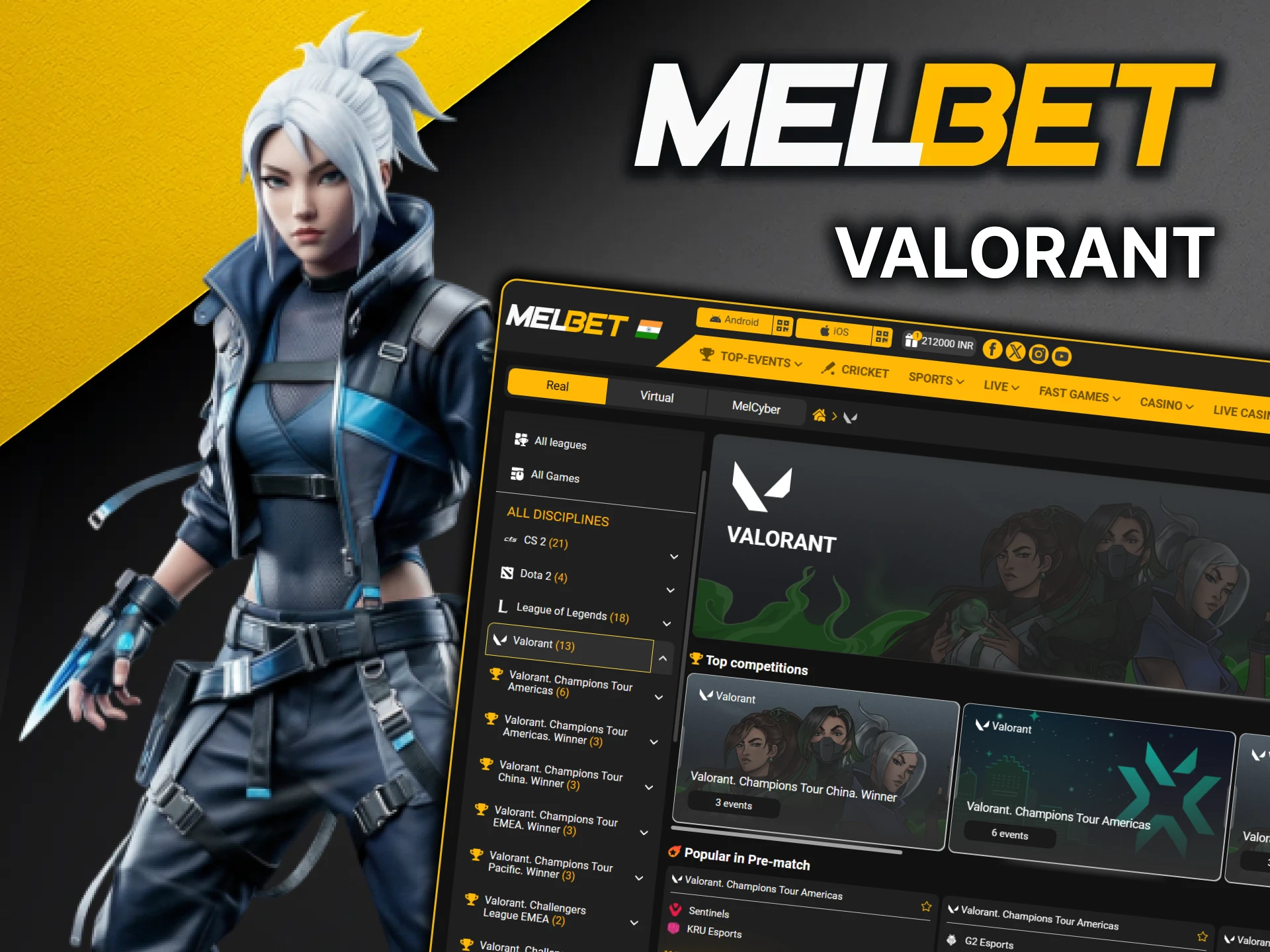 Join MelBet and place bets on Valorant.