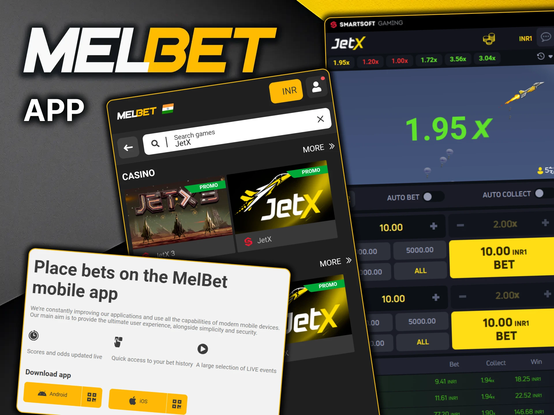 Place bets on JetX via the MelBet app.