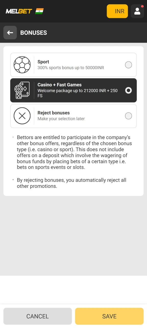 Choose and claim your bonus for JetX at MelBet.