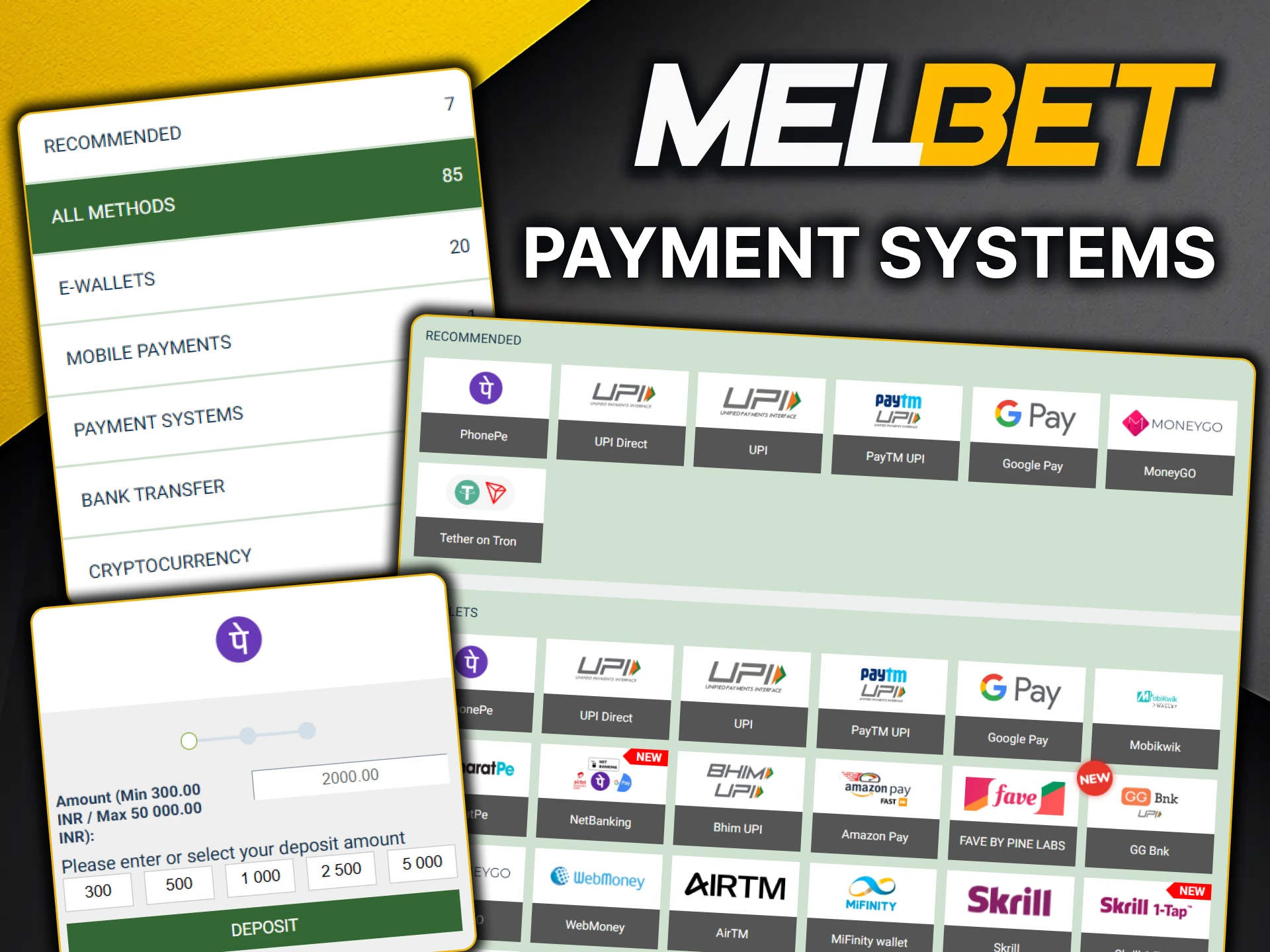 Check out the payment methods available at MelBet.
