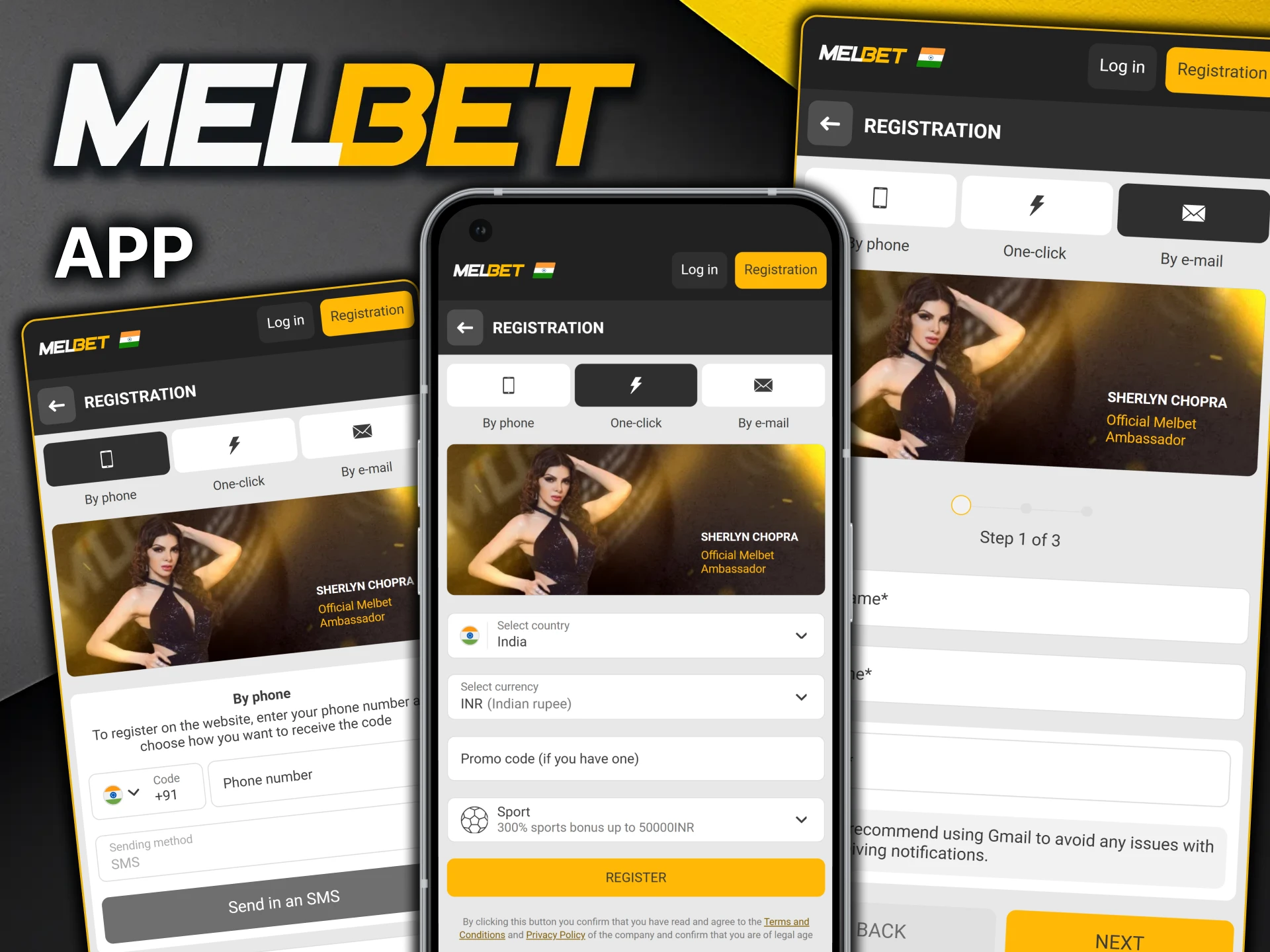 Pass the registration via the MelBet app.