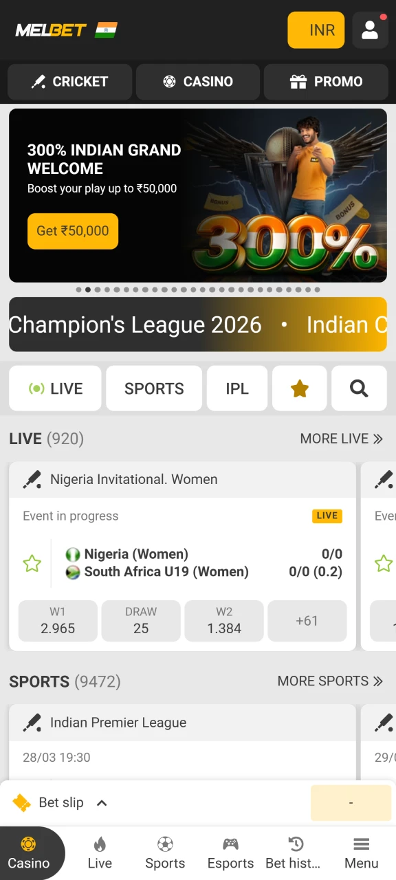 Open your newly created MelBet account.