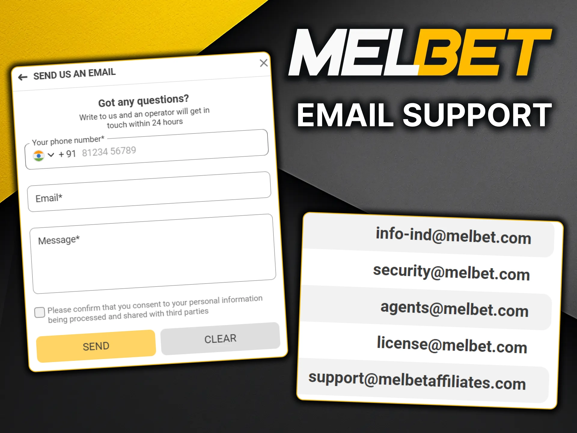 Contact MelBet customer support via email.